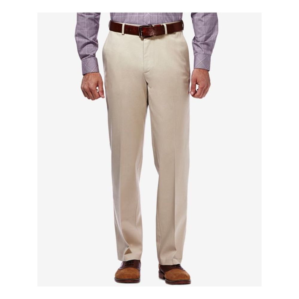 HAGGAR CLOTHING Mens Beige Flat Front Stretch Classic Stretch Pants 36X34